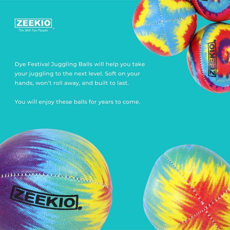 Zeekio Tie Dye Festival Juggling Balls - [Set of 3] 6-Panel Balls, Millet Field, 120g Each, Pink/Blue/White Swirl - Image 5